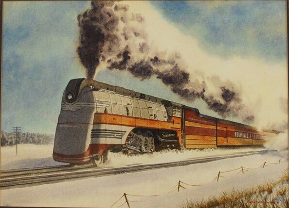 Francis Wenderoth Saunders Locomotive Snow Watercolor