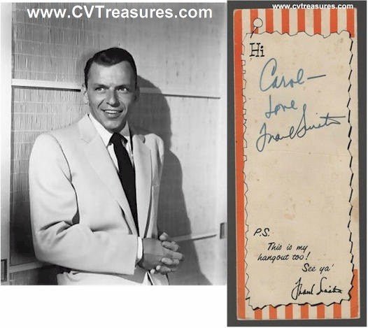 Frank Sinatra Authentic Signed Autograph Jilly's Menu  - Guaranteed Authentic 