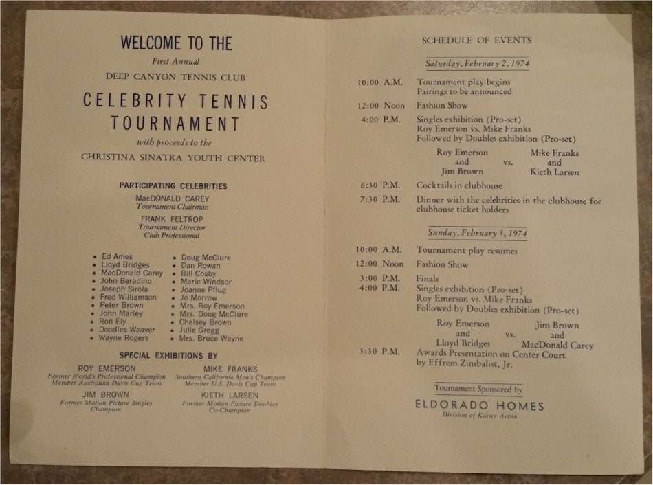 Frank Sinatra RARE Authentic Autographed Signed Tennis Program