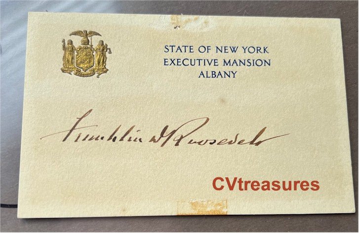 Franklin D. Roosevelt FDR Autographed Signed Governor's Card President Signature