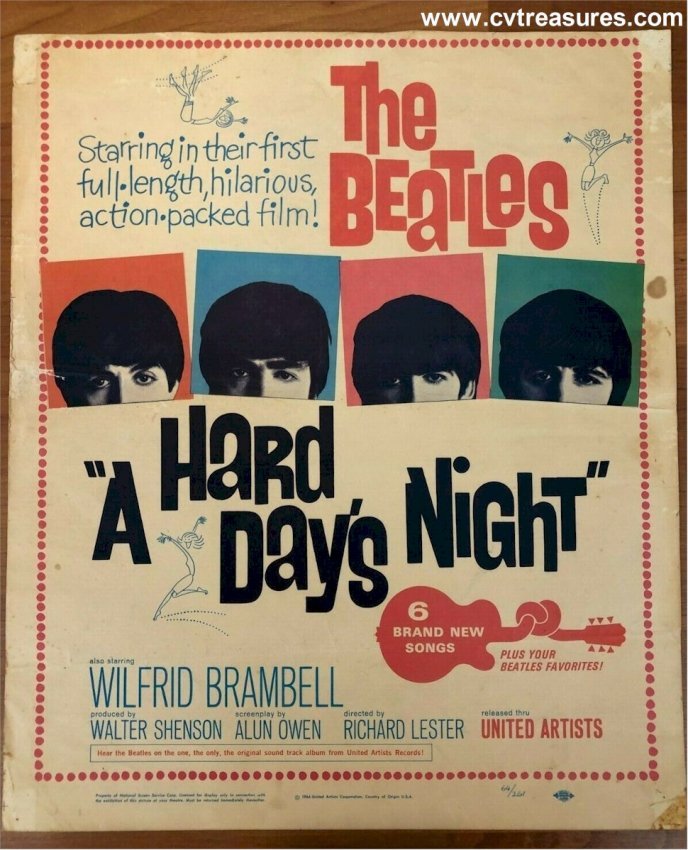 Hard Days Night Vintage Movie Poster Window Card Beatles