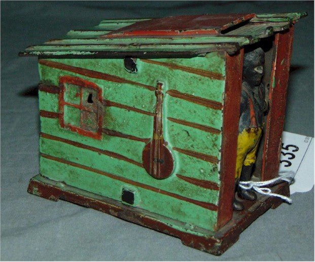 J & E Stevens, Cast Iron Mechanical Cabin Toy Bank 1885 Guaranteed Authentic