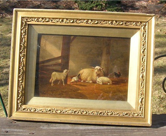 Jacob Van Dieghem Sheep Barnyard oil on board 1874