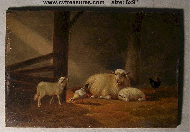 Jacob Van Dieghem Sheep Barnyard oil on board 1874