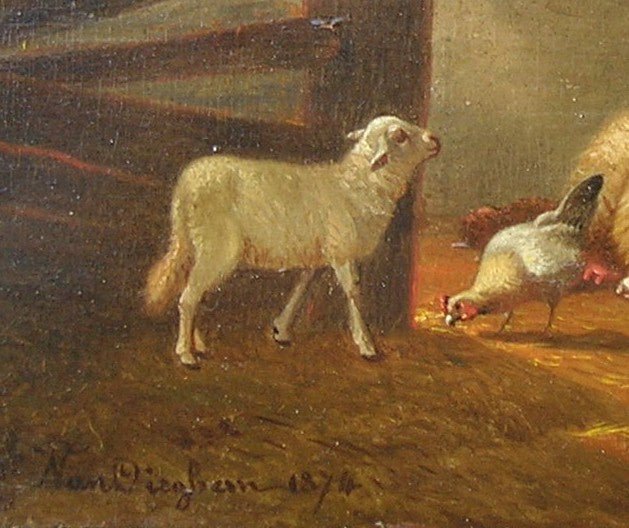 Jacob Van Dieghem Sheep Barnyard oil on board 1874