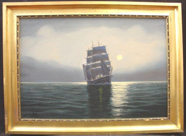 JENSEN: MOONLIGHT SAILING Art Oil Painting