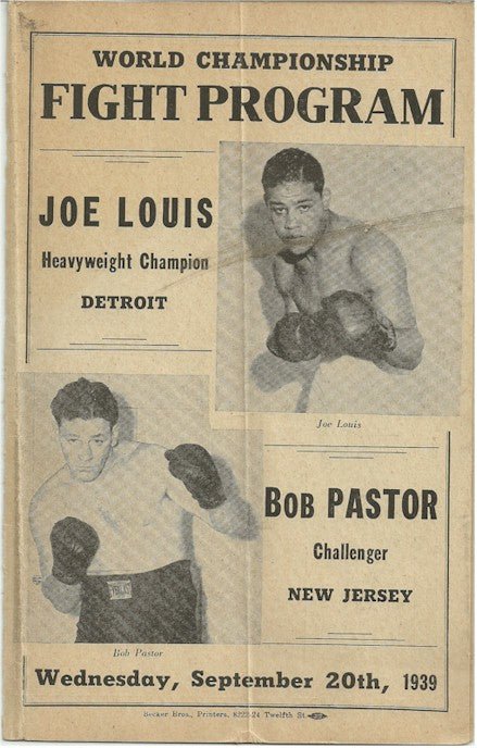 Joe Louis Bob Pastor Fight Program 1939