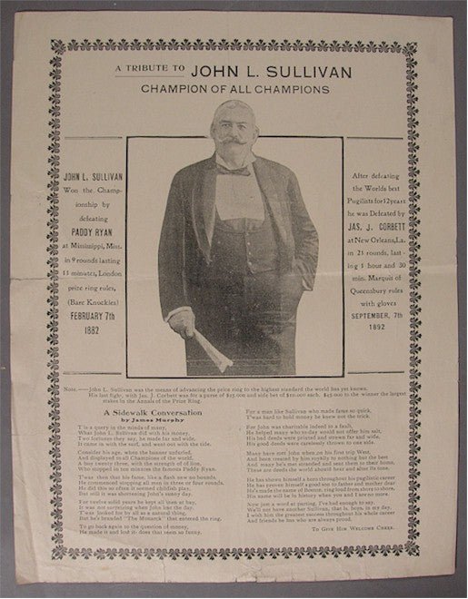 John L. Sullivan Boxing 19th C Broadside - Rare