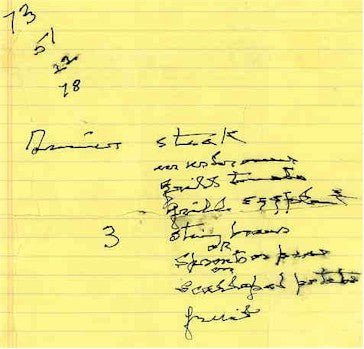 Katharine Hepburn handwritten Shopping List