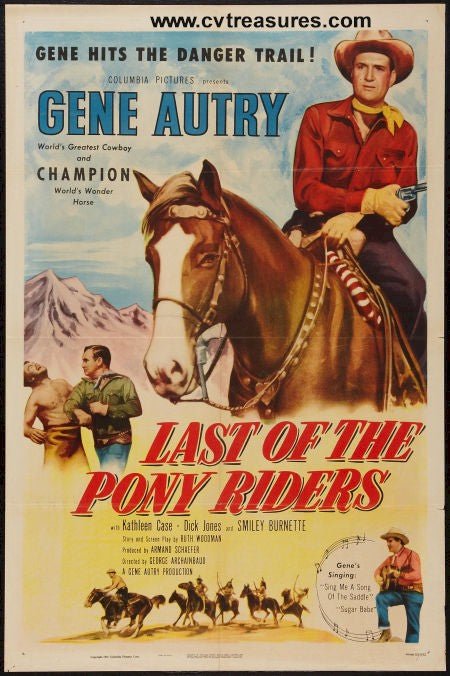 Last of the Pony Riders Gene Autry, Vintage Movie Poster 1953