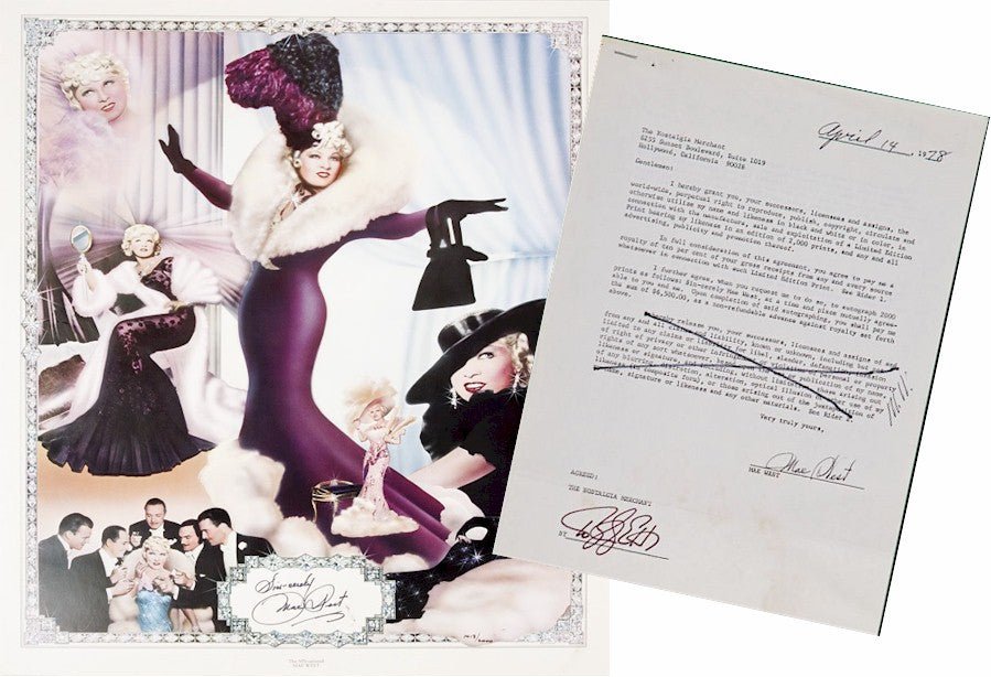 Mae West Signed Contract for Nostalgia Merchant Litho