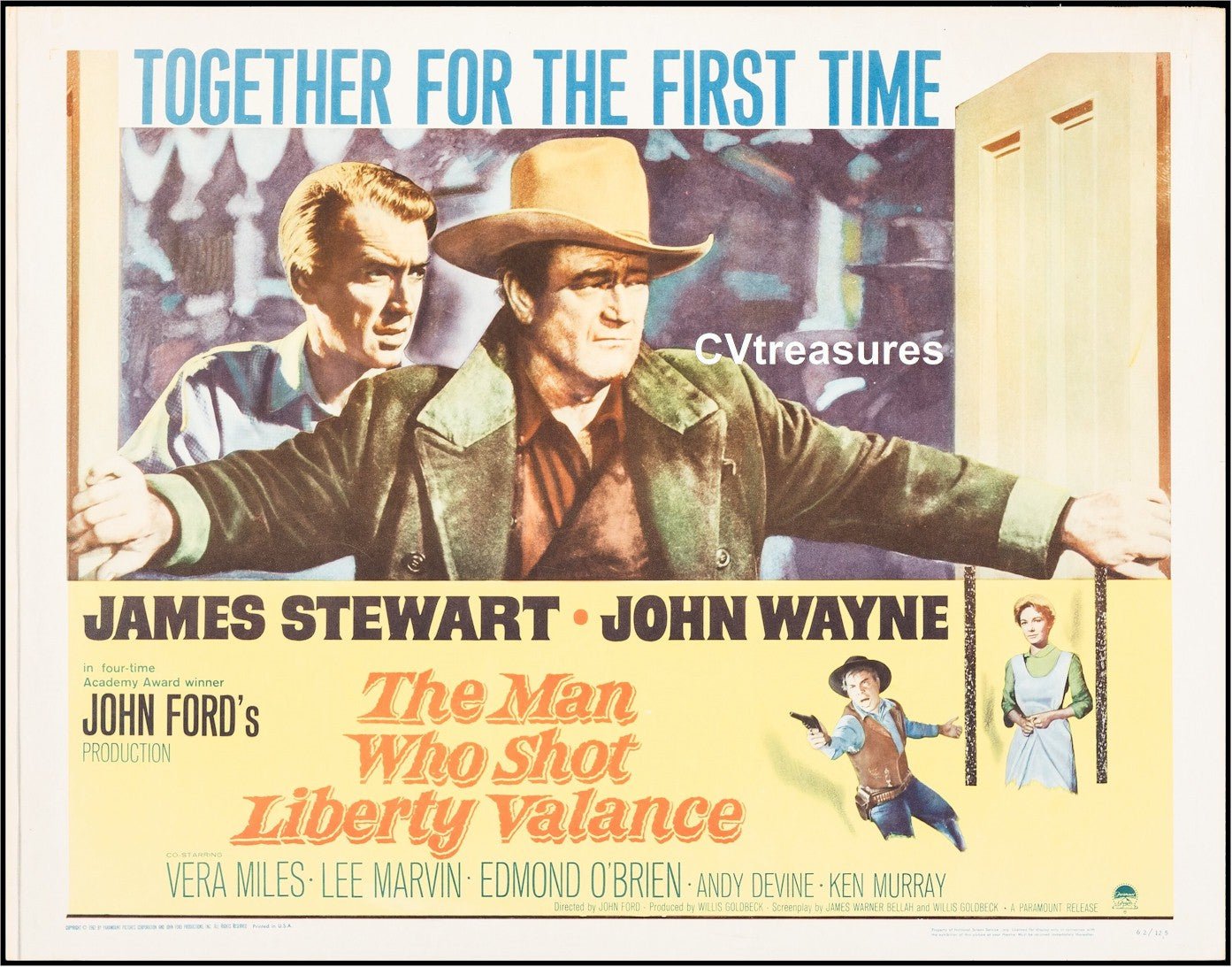 Man Who Shot Liberty Valance Original Authentic  Vintage Half Sheet Movie Theater Poster John Wayne James Stewart