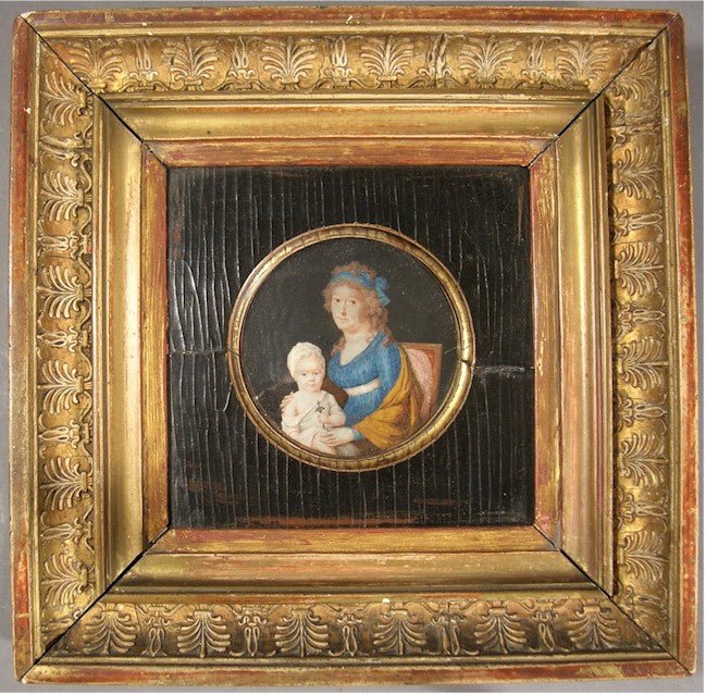 Mother & Child 18th Century Miniature Oil Painting