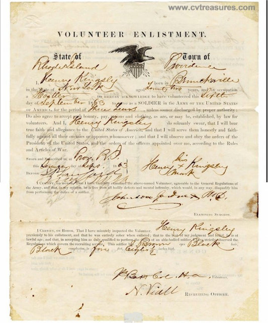 ORIGINAL Civil War Enlistment, 1863 Black Soldier