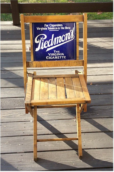 Piedmont Cigarettes Porcelain Antique Vintage Sign Advertising Fold Chair 1920s