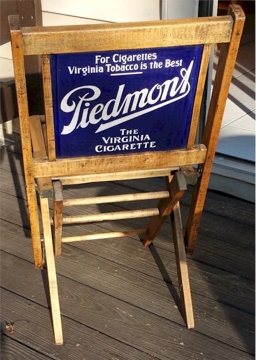 Piedmont Cigarettes Porcelain Antique Vintage Sign Advertising Fold Chair 1920s