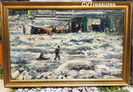 ROSARIO GERBINO vintage Antique Fine Art oil painting winter landscape snow scene