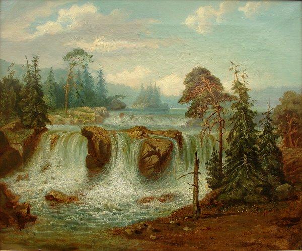 Spectacular Waterfall Oil on Canvas Late 19th Century