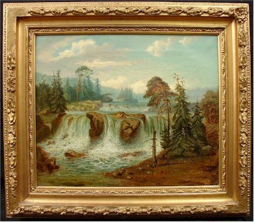 Spectacular Waterfall Oil on Canvas Late 19th Century