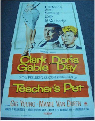 The Teachers Pet, 1958, Clark Gable, Doris Day, Three Sheet