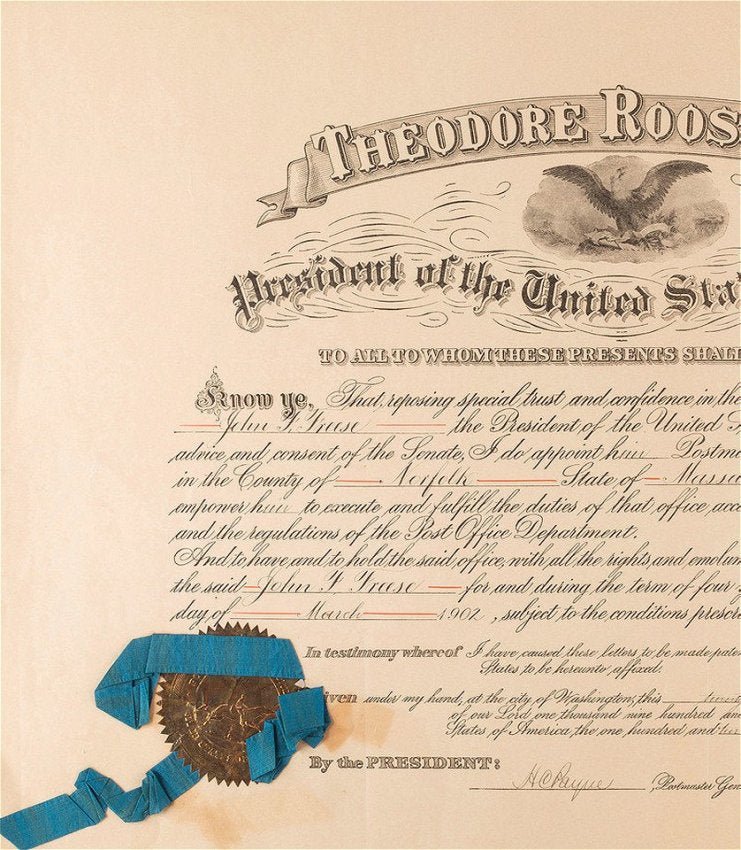 Theodore Roosevelt Signed Autographed Presidential Appointment