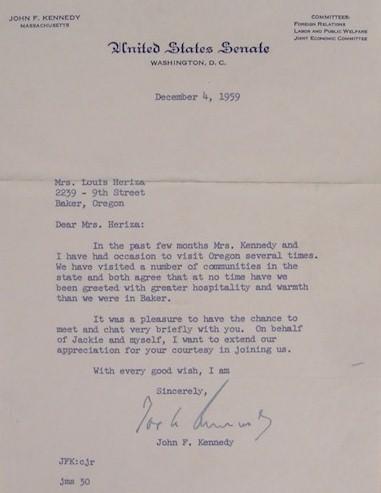 John F Kennedy Autograph Signed Thank You letter 1959 - Click Image to Close